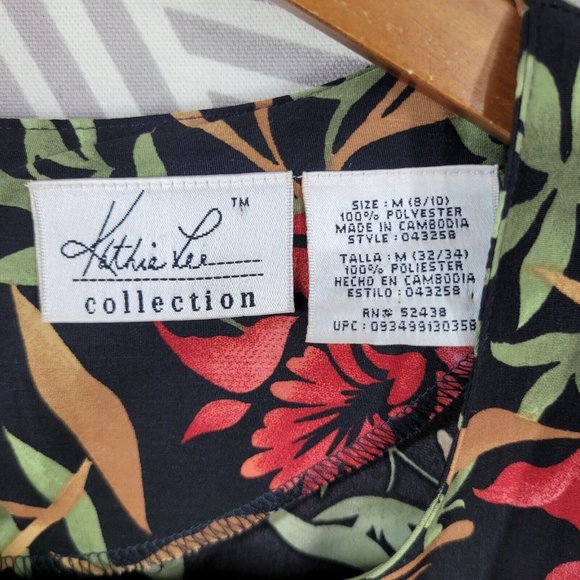 Vintage 90s Kathy Lee Tropical Sheath Dress size Medium unlined Red Knee Length - Picture 6 of 6